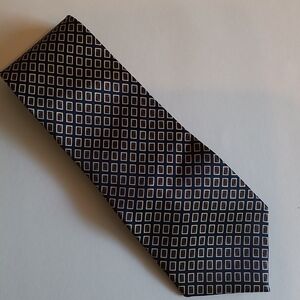 3/$45 Tie MERCEDES SILK HAND MADE HIGH FASHION Rectangle On Navy
